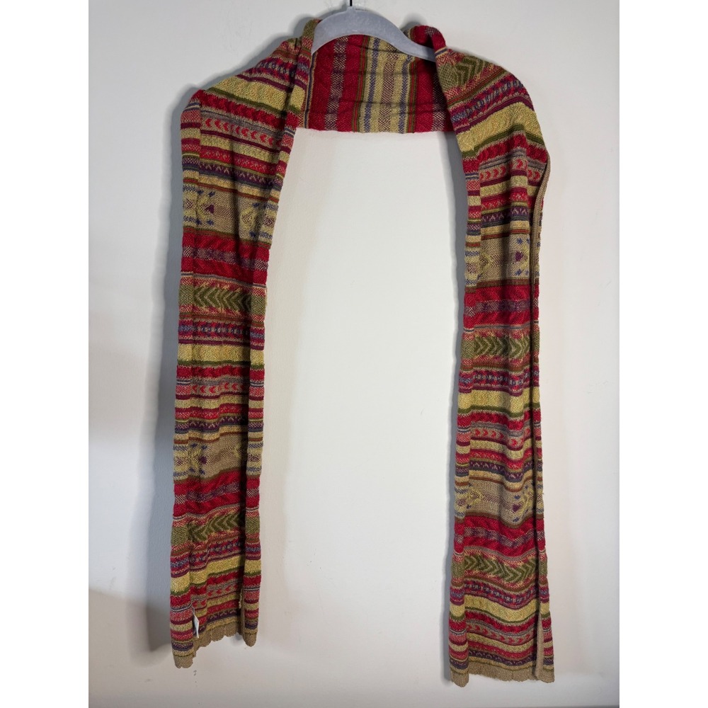 MFH Knits Baby Alpaca Silk Scarf Multi‎ Color Striped  Peru Scalloped Edge
